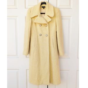 Bebe Yellow Tweed Wool Long Coat Peacoat Winter Jacket